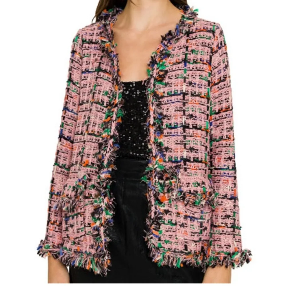 ENGLISH FACTORY PINK TWEED BOLERO SWEATER JACKET SMALL - Picture 2 of 11